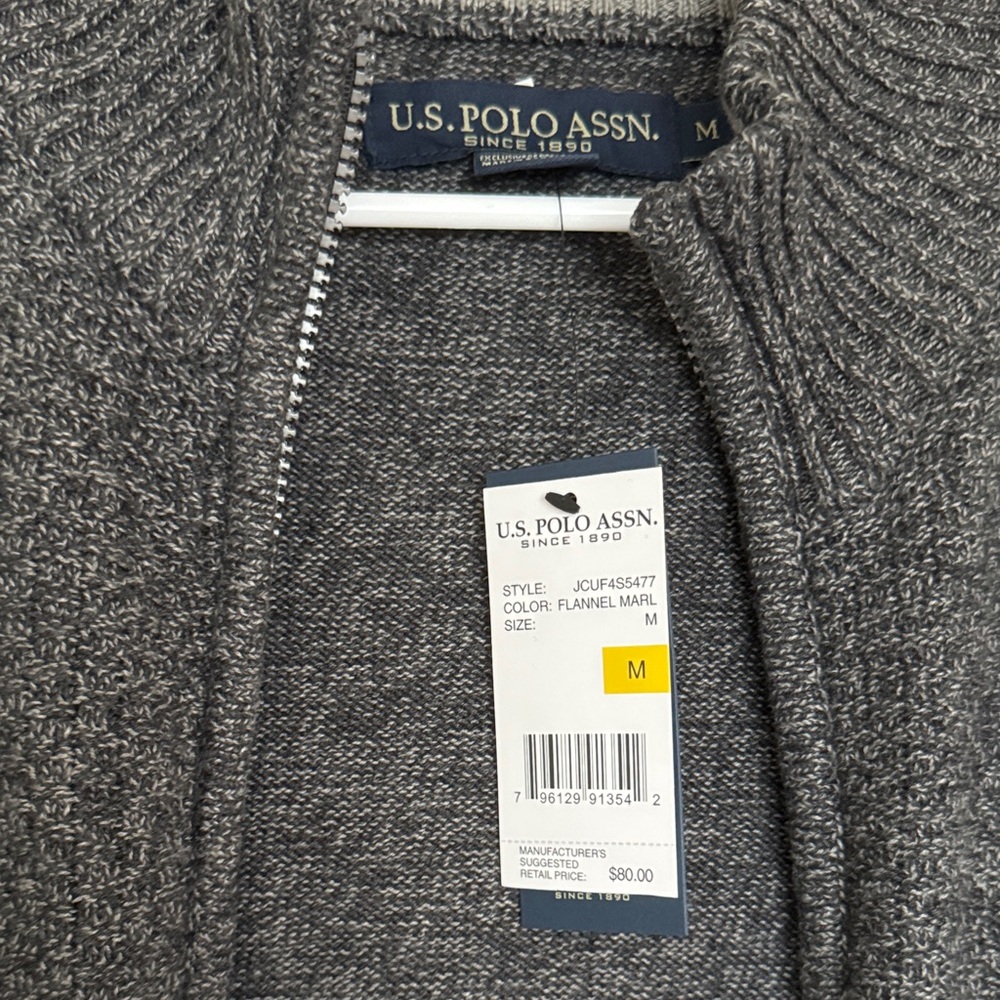 U.S. Polo Assn. Flannel Marl Zip-Up Sweater Gray
